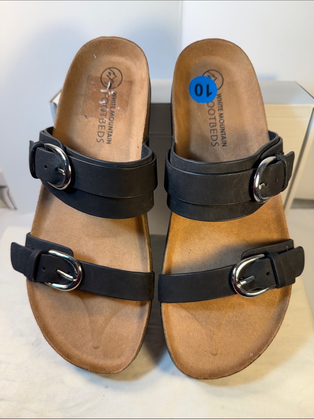 White Mountain Black Double-Buckle Slide Sandals